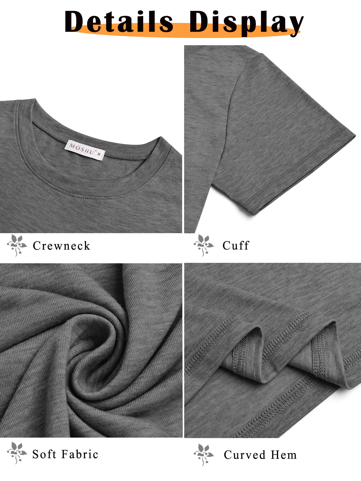 MOSHU 3 Pack T-Shirts for Women Short Sleeve Summer Womens Tops Casual Curved Hem Shirts Beach Outfits