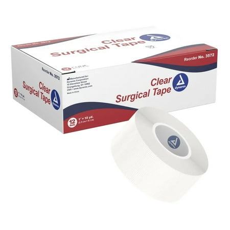 Dynarex Clear Adhesive Medical Tape 1" x 10 Yd 12 Boxes, 12 Rolls/Box 3572