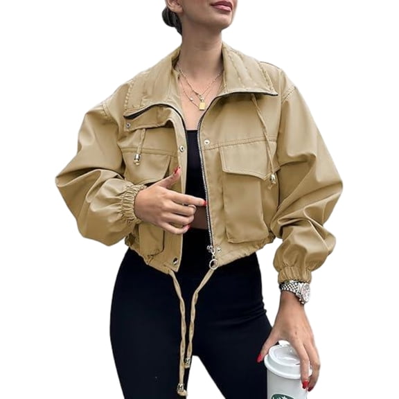Women Casual Short Jacket Zip Up Jacket Top