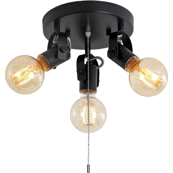 KEESFU Flush Mount Ceiling Fixture 3-Light Industrial Black
