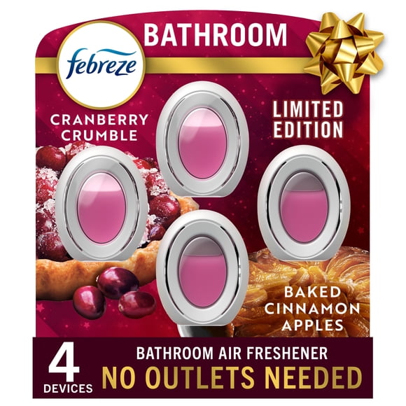 Febreze Bathroom Air Freshener, Odour-Fighting, Baked Cinnamon Apples & Cranberry Crumble, 4 Ct