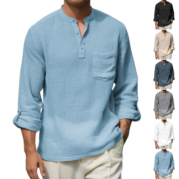 Betivan Men's Round Neck Long Sleeve Top Casual Button Closure Sports T-Shirt, Breathable Lightweight Soft Fashion Blouse for Sports, Fitness, Daily, Outdoor