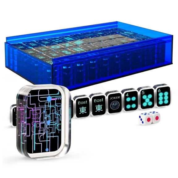 AzulHome American Mahjong Set with Blue Storage Case, 166 Premium Transparent Acrylic Mahjong Tiles 1.18''(30 mm), 2 Dices, Mahjong Sets, Black