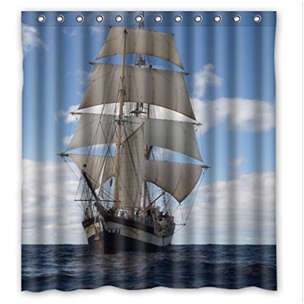 HelloDecor Come Sail Away Nautical Sailing Boat Blue Sky Water Shower