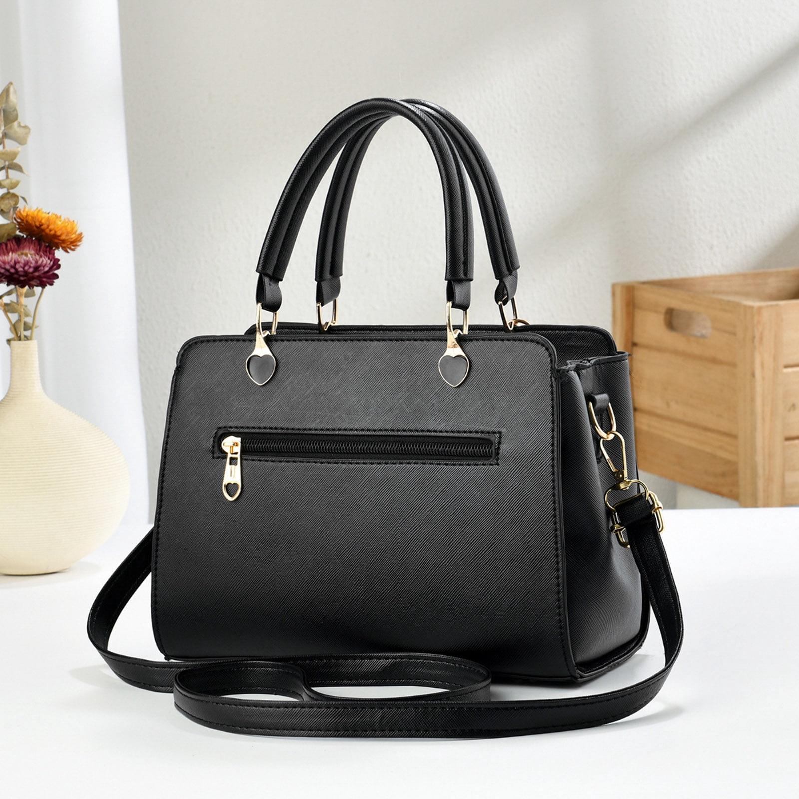 Faraee Womens Satchel Bags Top Handle Shoulder Handbags and Purses Ladies Designer Leather Crossbody Work Tote Bag with Chic Pendant Black
