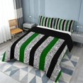 thumbnail image 3 of Homewish Geometric Stripe Full Size Comforter Sets, Glitter Sequin Bling Print Bedding Comforter Set, Green Black Gray, Black Reversible, 3-Piece 1 Comforter and 2 Pillowcases, 3 of 6
