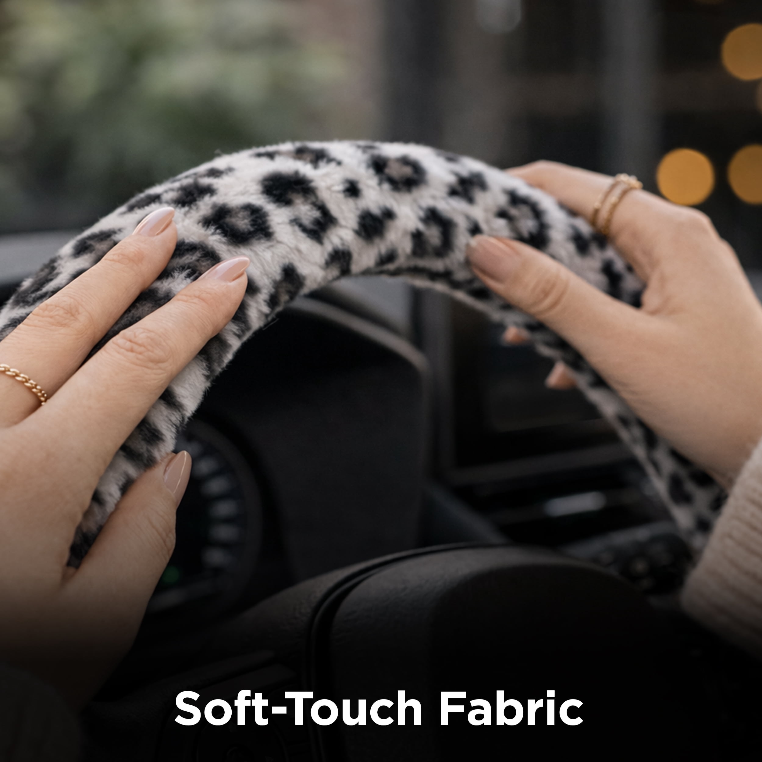 Auto Drive Leopard Print Steering Wheel Cover for Cars, Trucks, and SUVs, White
