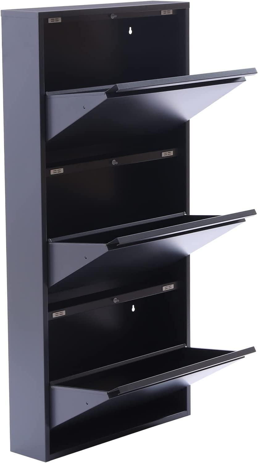 MONIPA Gray 3 Drawer Shoe Storage Cabinet Wall Mounted Metal Shoe Cabinet for Entryway Hallway and Corridor Holds 9 Pair Shoes