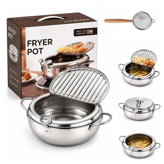 304 Stainless Steel Stovetop Deep Fryer Pot with Thermometer