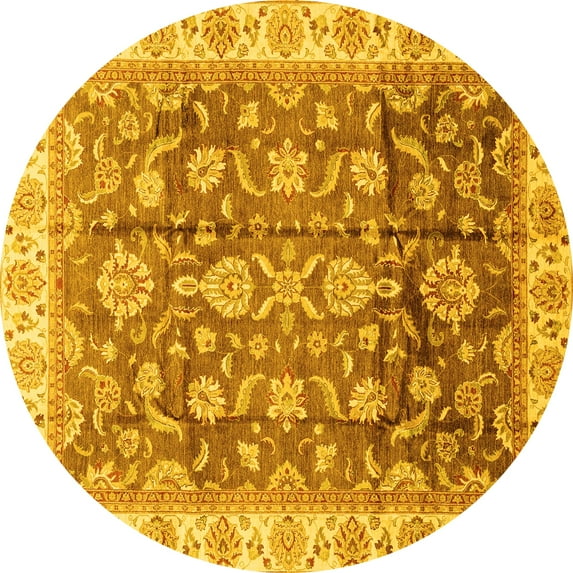 Ahgly Company Machine Washable Indoor Round Oriental Yellow Traditional Area Rugs, 3' Round