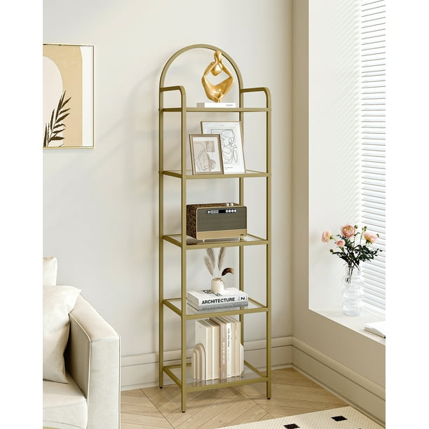 Hzuaneri 5 Tier Ladder Shelf，Tempered Glass Bookcase Bookshelf