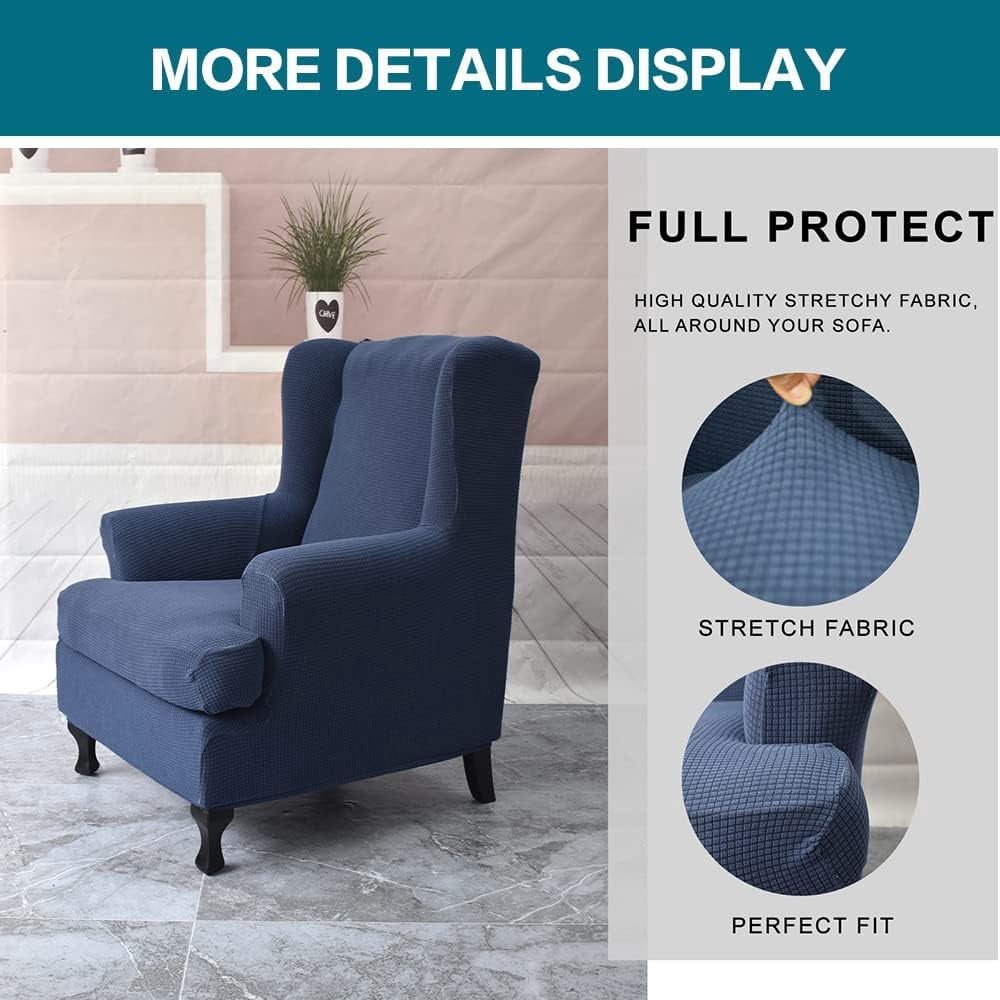 CHUNTIAN Wingback Chair Covers Slipcovers 2 Piece Stretch Wing Chair Covers Spandex Slipcovers Wingback Sofa Covers Armchair Covers Non-Slip Furniture Protector for Living Room Wingback Chairs, A13