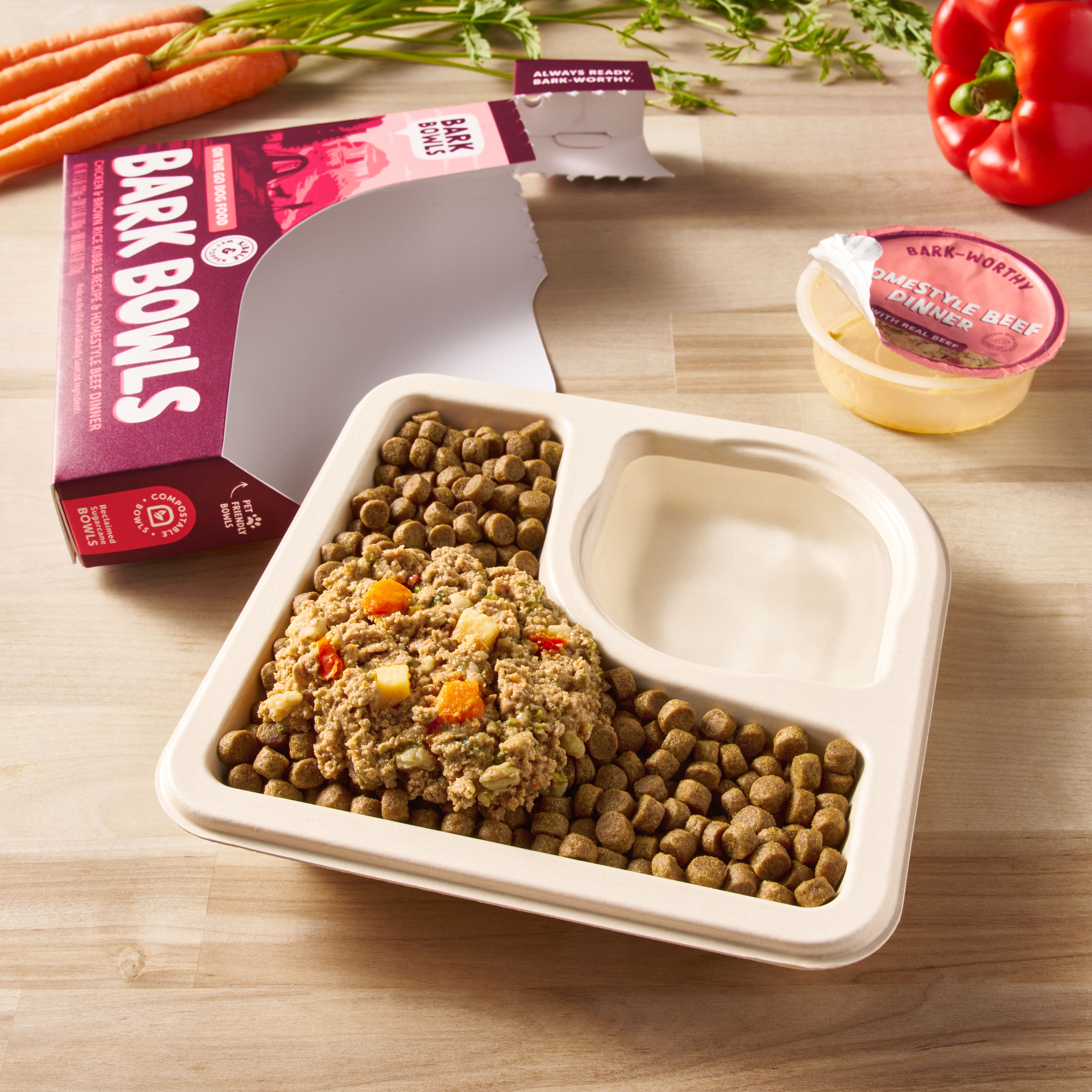 Bark Bowls On The Go Dog Food, Homestyle Beef Dinner - 7.5 oz Trays (6 Count), Made in The USA with Real Beef