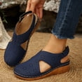 thumbnail image 3 of Rokment Women's Orthopedic Wedge Sandals with Arch Support Spring Summer Fashion Comfortable Flower Hollow out Leather Closed Toe Casual Platform Mid Heel Beach Walking Dress Shoes Blue Size 7.5, 3 of 7