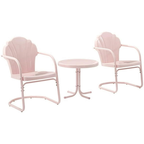 Crosley Furniture Tulip 3 Piece 22"Round Metal Patio Conversation Set in Pink