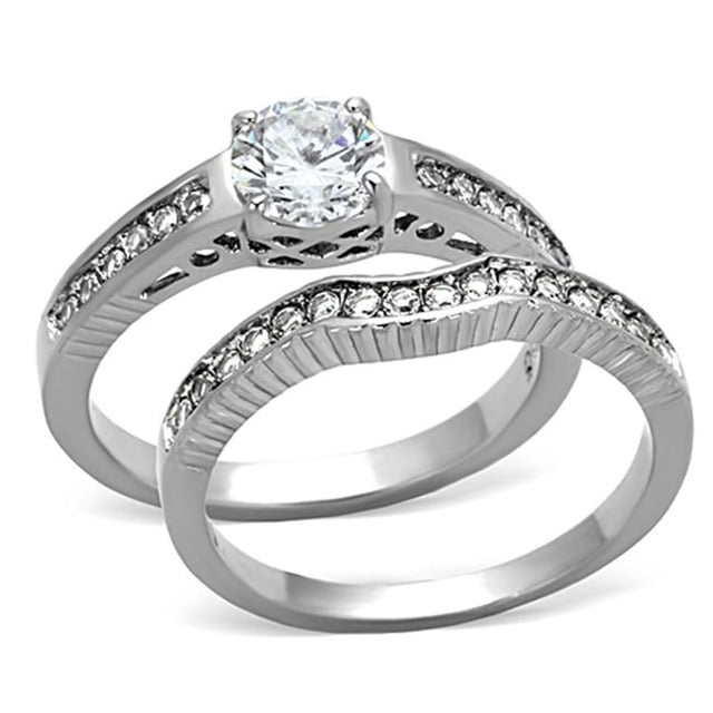 Bague pour Femmes en Acier Inoxydable Poli avec AAA Grade CZ en Transparent - Taille 5