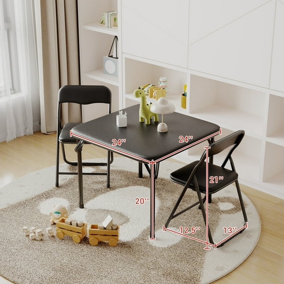 GloryStar Folding Card Table and Chairs Set of 3, Portable Dining/Game Table with PU Cushions, Ideal for Eating, Reading, and Playing, Space-Saving