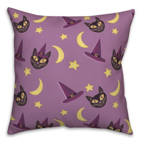 Creative Products Cat Moon Stars and Hats Pattern 20 x 20 Spun Poly Pillow