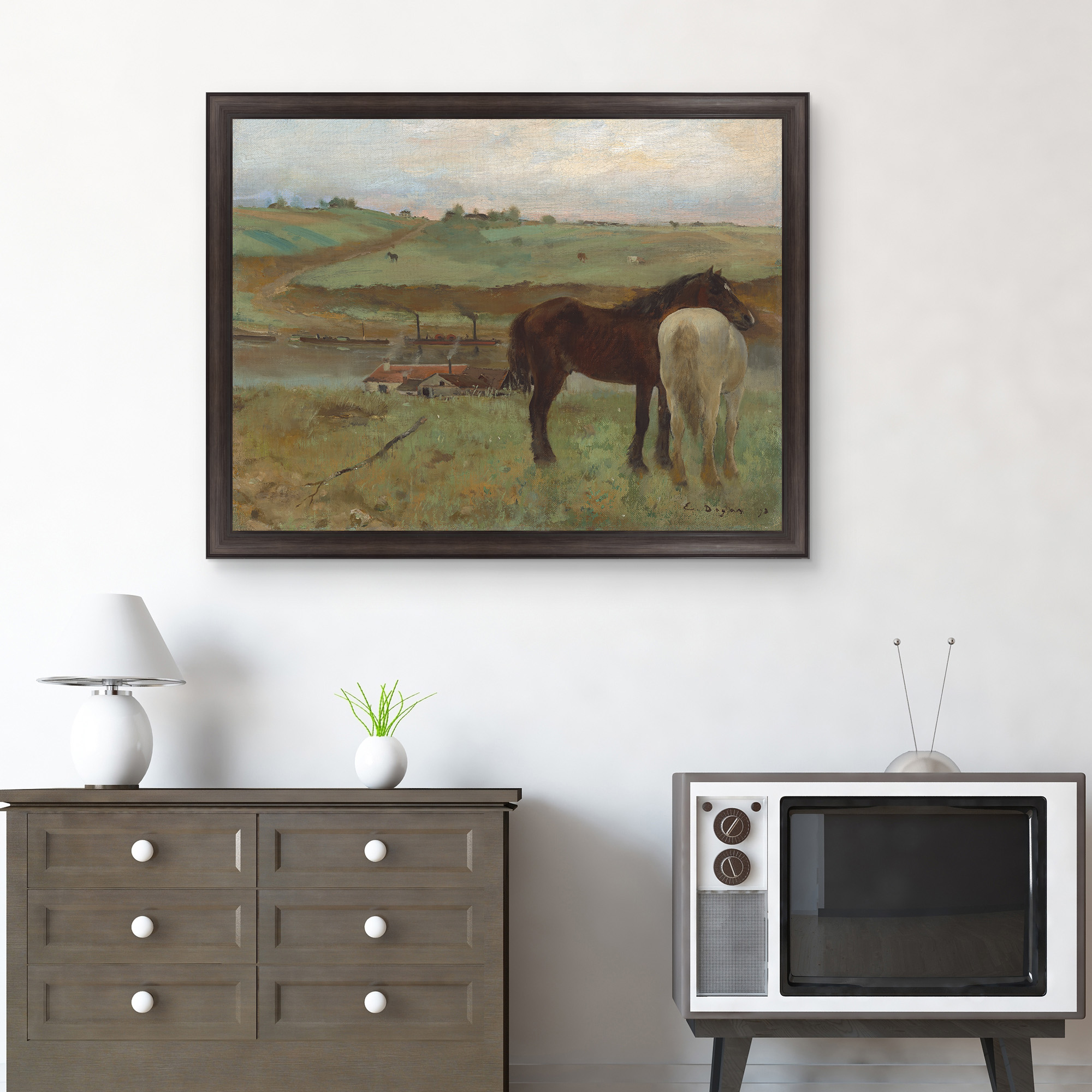 Horses in a Meadow Framed Canvas