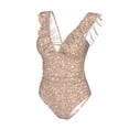 thumbnail image 4 of Yiaed Beige Sparkling Glitter Print Women's Ruffled One Piece Swimsuit V Neck Swimwear Slimming Monokini for Woman-Small, 4 of 8