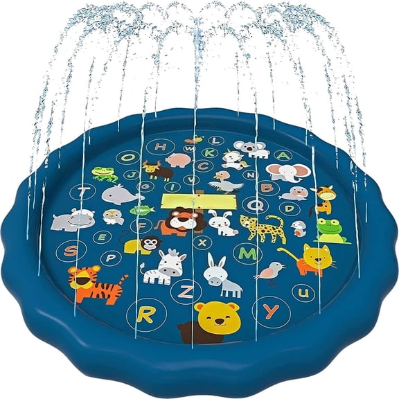3-in-1 Educational Splash Pad Sprinkler Mat, Toddler Shallow Wading Pool, BPA Free Outdoor Kids Water Play Mat for Backyard Summer Play