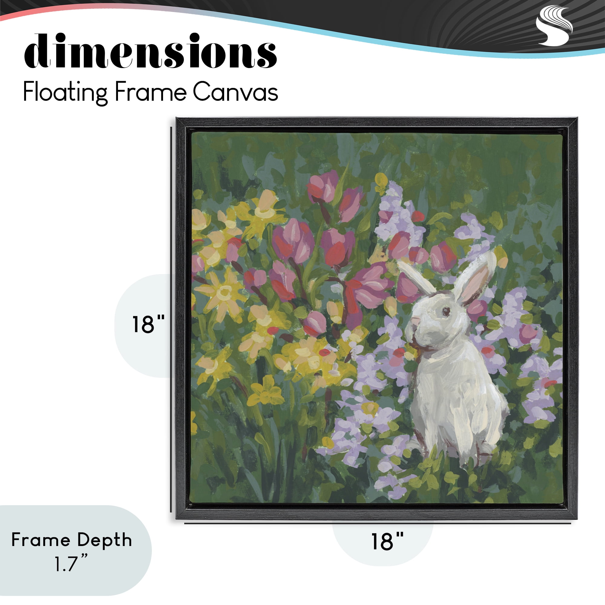 Stupell Industries Botanical Bliss Bunny Black Framed Floater Canvas Wall Art, design by June Erica Vess
