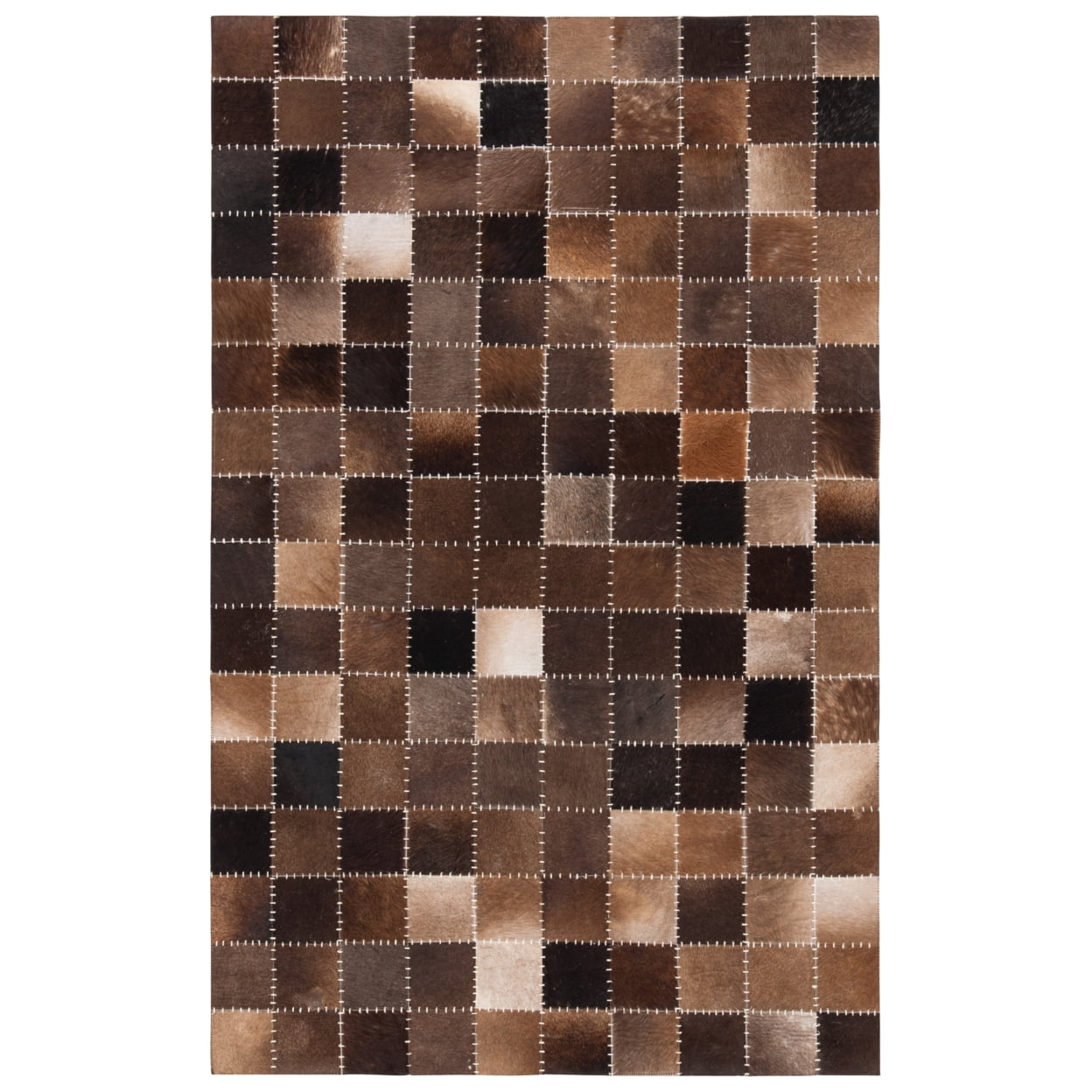 SAFAVIEH Studio Leather Kynaston Geometric Area Rug, Brown/Beige, 4' x 6'