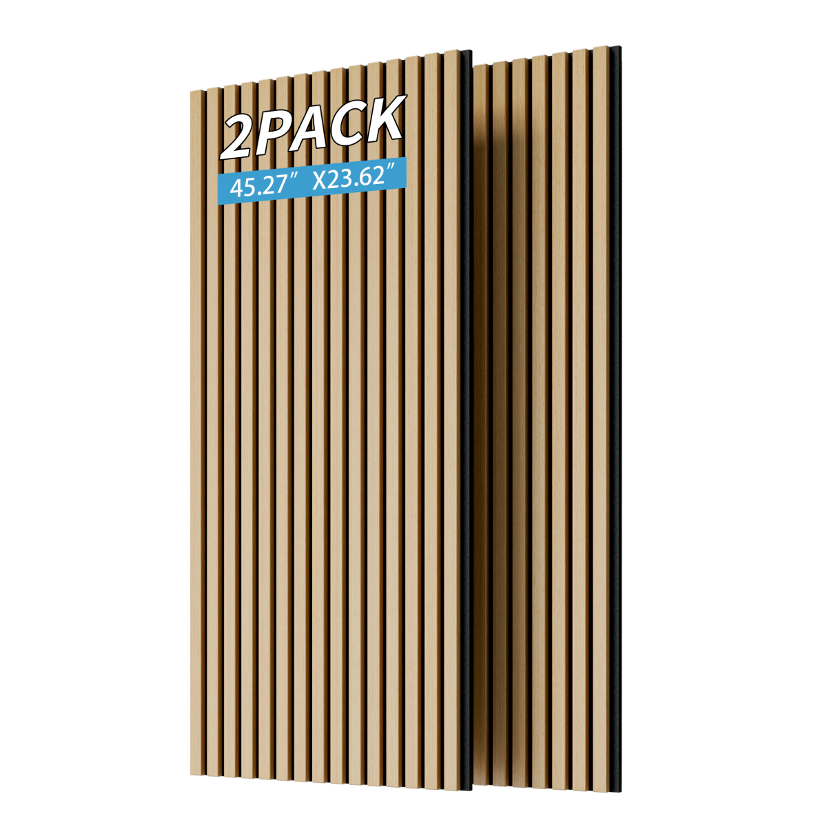 2PC 3D Fluted Wood Slat Acoustic Panels 45.27''X23.62'' White Oak Sound Absorbing Panels for Wall & Ceiling Three Sides Fully Wrapped