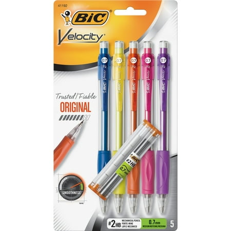 BIC Velocity Original Mechanical Pencils, 0.7 mm, #2 Lead Pencils, Assorted Barrel Colors, Pack of 5