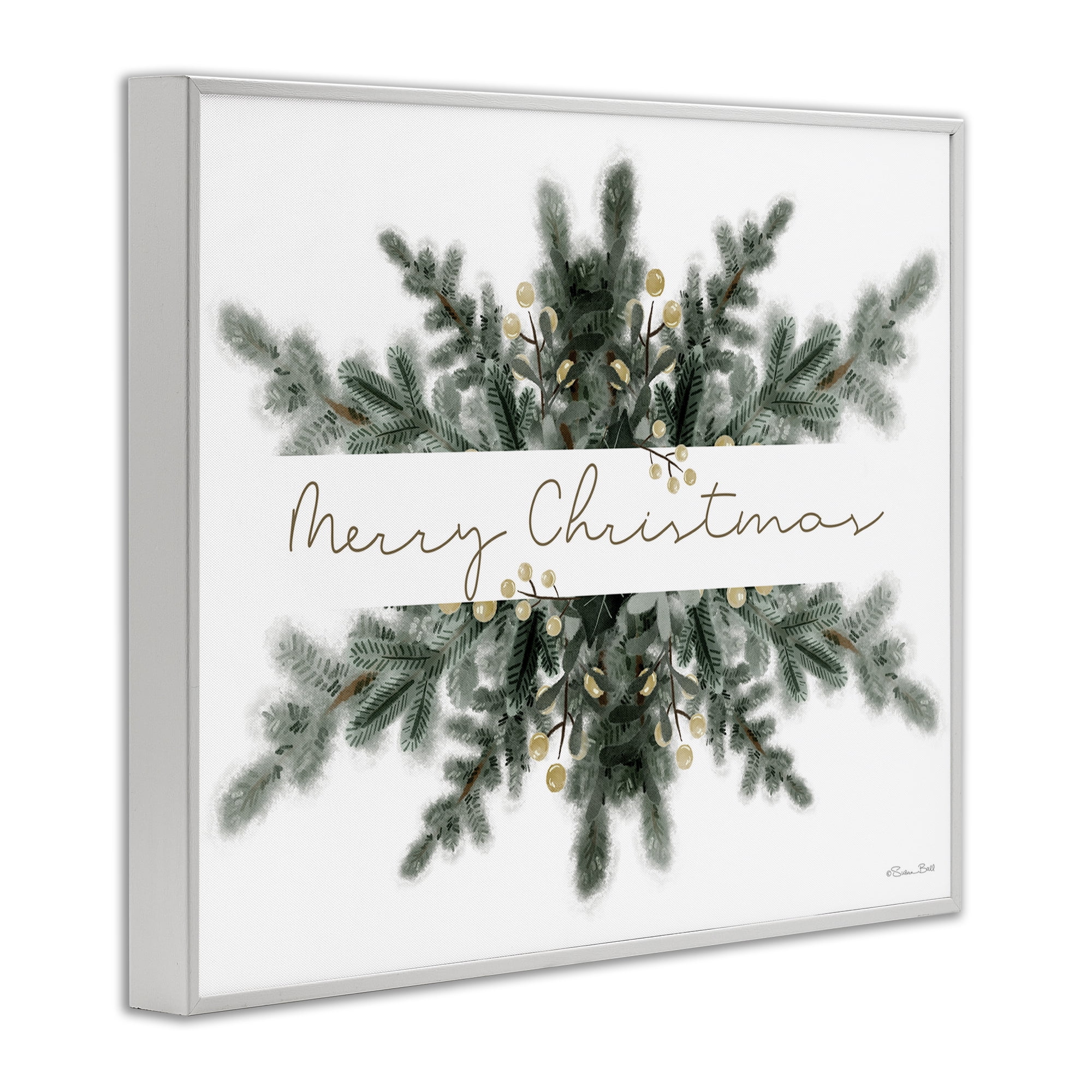 Stupell Industries Festive Fir Phrase Holiday Painting White Framed Art Print Wall Art, 20 x 16