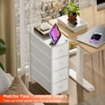thumbnail image 6 of HYJY Narrow Dresser Storage Tower with 4 Removable Fabric Drawers - Slim Dresser with Steel Frame, Wood Top, Knob, White Dresser for Bathroom Organizer, Closet, Small Spaces,White Wood Texture, 6 of 7