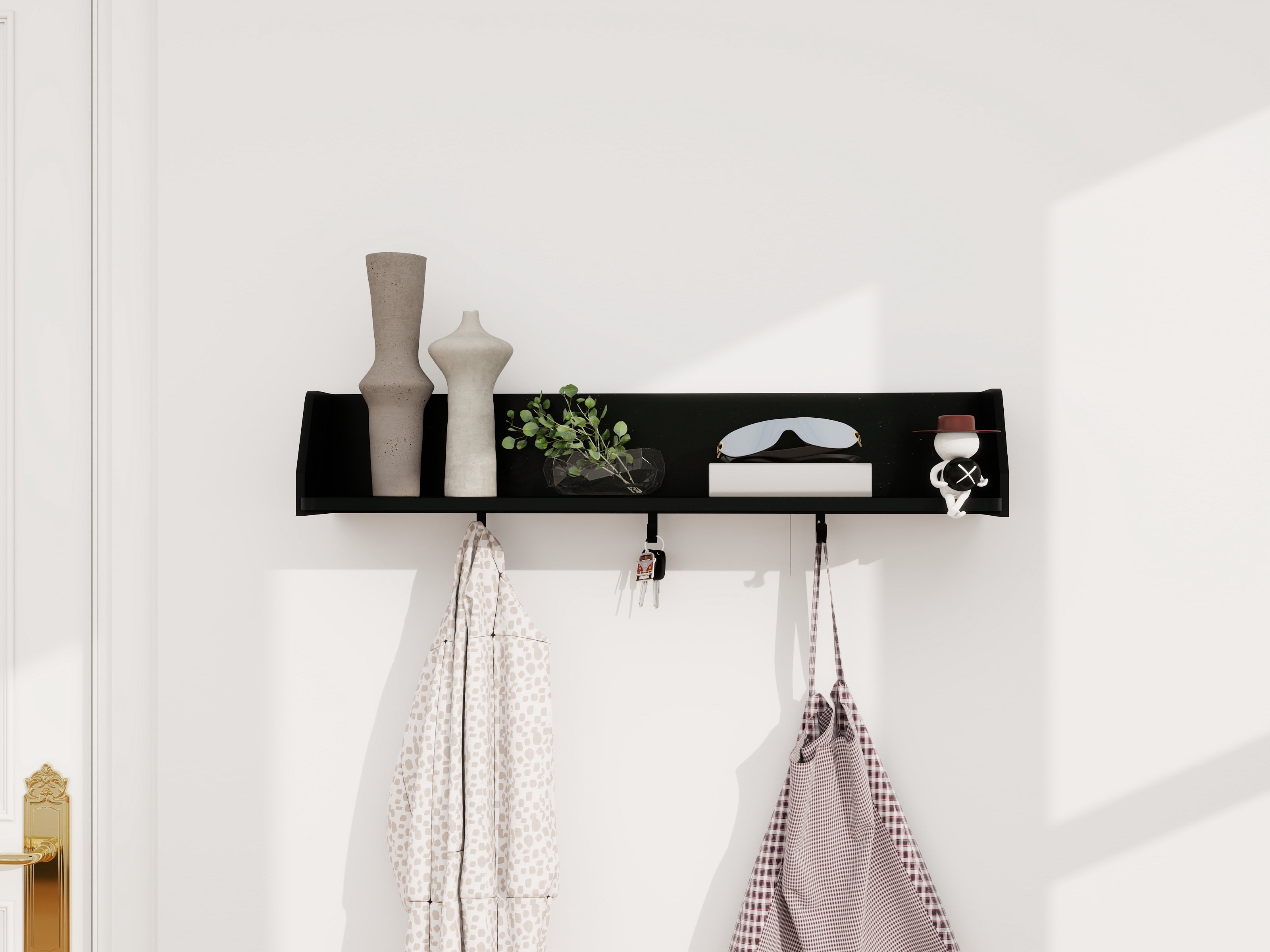 Better Homes & Gardens 28” Black Shelf with Black Metal Hooks