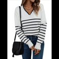 thumbnail image 3 of Suéter de Punto para Mujer, Informal, con Cuello en V, Estampado A Rayas, Holgado, de Larga M, 3 of 10