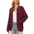 thumbnail image 4 of INSPIRE CHIC Cardigan Sweaters for Women's Open Front Button Down Long Sleeve Fall Casual Cable Knit Sweater with Pockets S Dark Red, 4 of 5