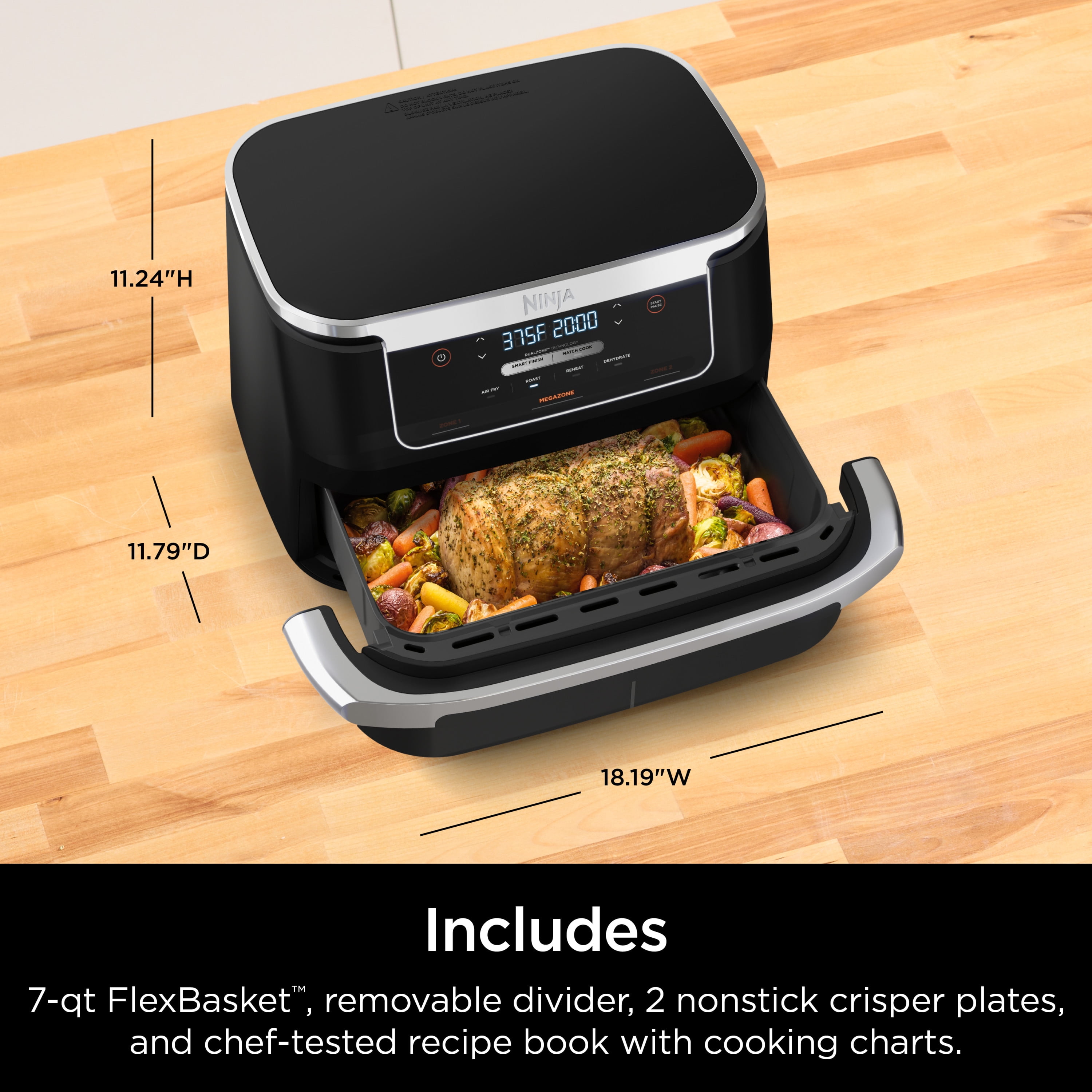 Ninja DZ071 Foodi 6-in-1 DualZone FlexBasket Air Fryer with 7-QT MegaZone &  Basket Divider, Large Proteins & Full Meals, Smart Finish Cook 2 Foods 2