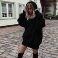 thumbnail image 2 of Oversized Hoodie Dress Womens Fleece Lined Long Sleeve Drawstring Plain Hooded Sweatshirts Pocket Pullover Top (X-Large, Black), 2 of 6