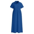 thumbnail image 5 of Linen Dress for Women 2026 Summer - Short Sleeve Button Up Flowy A-Line Pleated Front Lapel Collared Casual Maxi Dress, 5 of 5