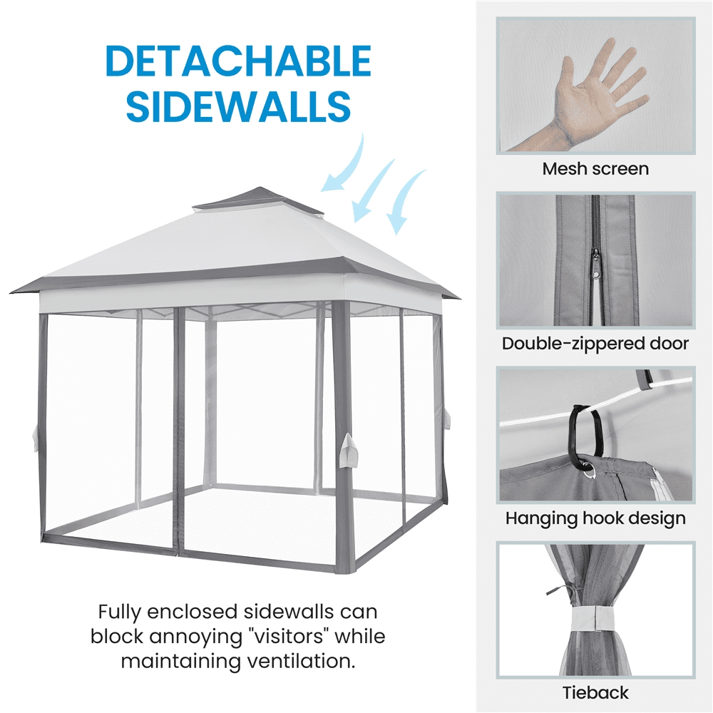 Renwick 11×11 FT Adjustable Outdoor Gazebo Canopy with 4 Mesh Sidewalls, Light Gray/Dark Gray