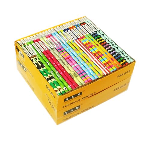 SKKSTATIONERY 288pcs Assorted Colorful Pencils Wooden Pencil with Eraser Pencil Assortment, Novelty Kids Pencils Awards & Incentives Pencils