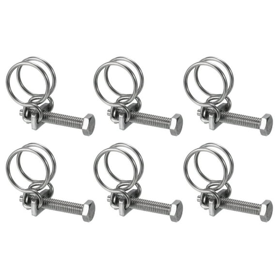 Uxcell 6Pack Double Wire Hose Clamp, 15-18mm Adjustable Stainless Steel Wire Tube Hose Clip with M6 Bolt