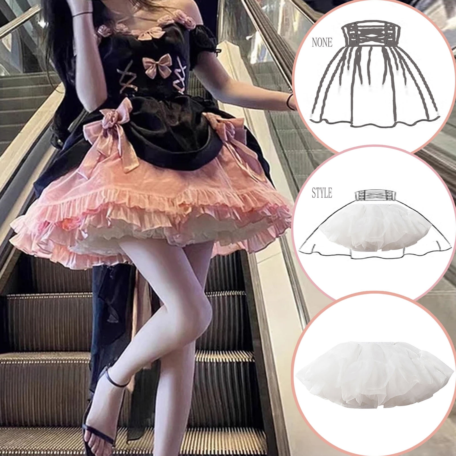 Women Petticoat 2 Adjustable Hoop Skirt Lace Slips Short