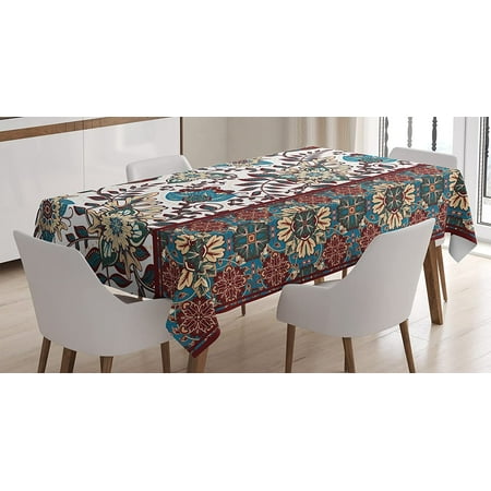 

Mindunm Orient Tablecloth Ornamental Floral Pattern and Border Traditional Middle Eastern Artwork Dining Room Kitchen Rectangular Table Cover 60 X 84 Petrol Blue