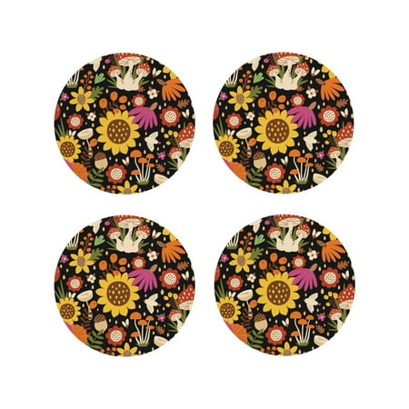 

Tideii Sunflowers Mushrooms for Leather Coasters 4 Pieces Anti-fouling and Anti-scalding Decorative Coasters Suitable for Restaurants Kitchens Coffee Shops-Round Shape