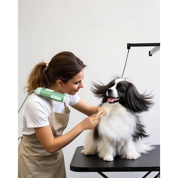 L&W BROS. Hands-Free Dog Dryer, Professional Pet Grooming Dryer for Dogs & Cats, 5 Heat & 3 Speed, Groomer Partner, Fur Care Level (Green)