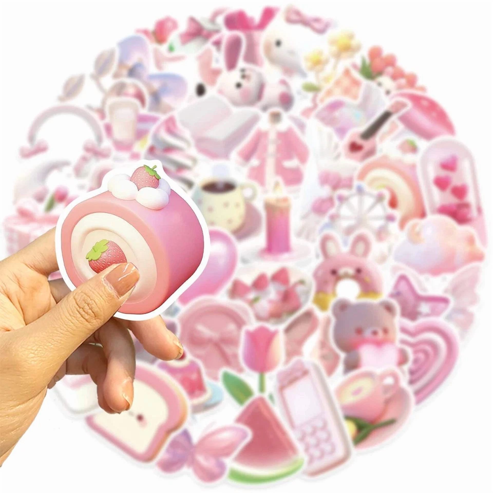 CIRCLE- 50Pcs Kawaii Pink Love Pvc Sticker Aesthetic Korean Stationery Decoration Scrapb