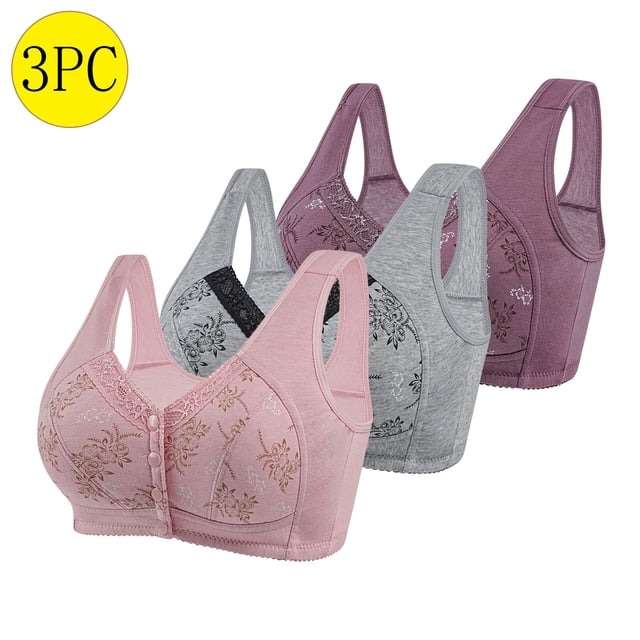 Sentmoon 3PC Nursing Bras for Breastfeeding Plus Size No Underwire Front Closure Bras for Women Comfortable with Button Lift Seamless Wireless Bras Ladies Comfy for Dating Outfits Pink 46