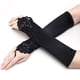 thumbnail image 4 of Guantes de ópera negros, guantes largos de noche, sin dedos, de satén, con codos, guantes de vestir elegantes, guantes de boda, de novia, de fiesta, estilo años 20 para mujer (6 piezas,, 4 of 4