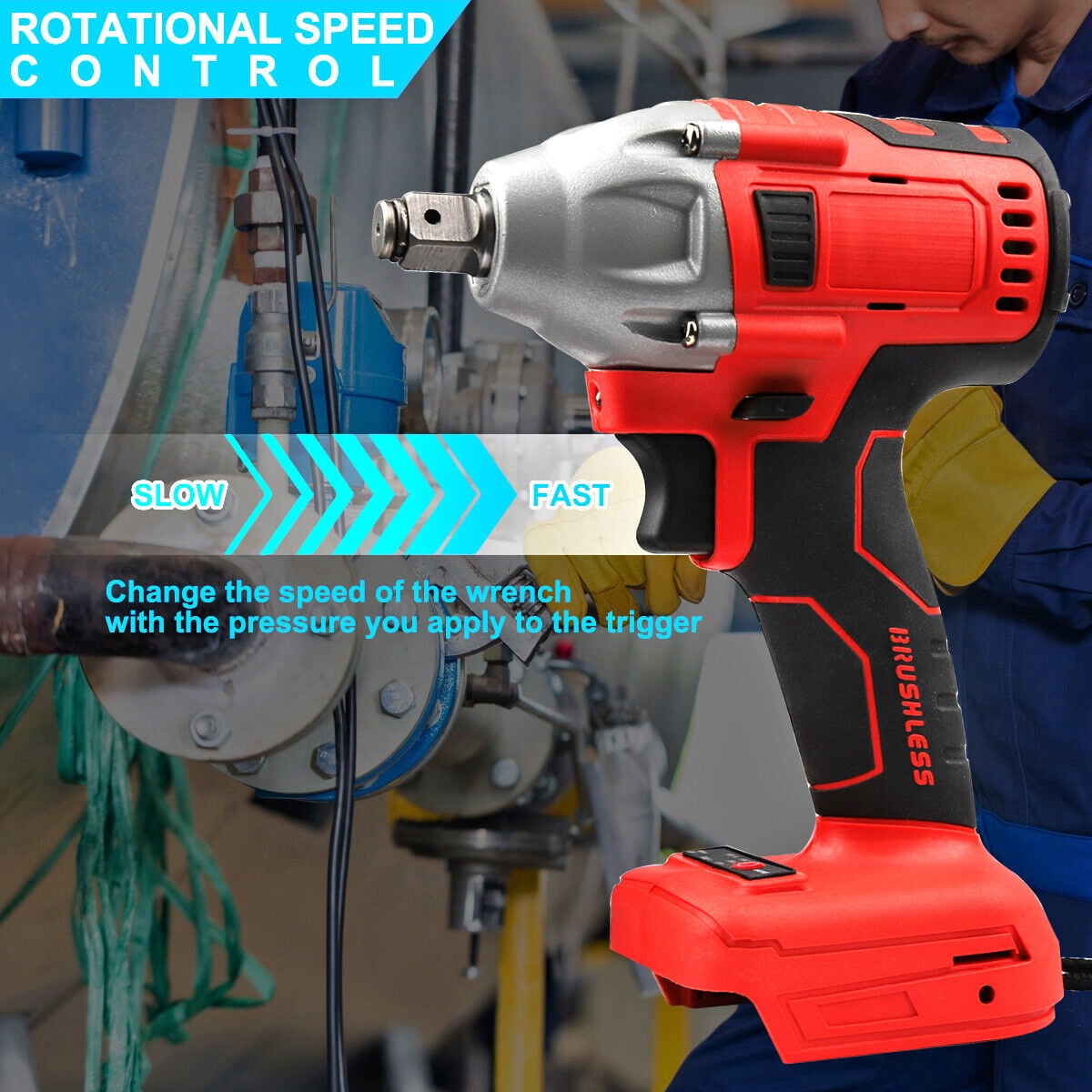 Audessy Cordless Impact Wrench 1/2" 550Nm High Torque Brushless Driver with Battery 20V