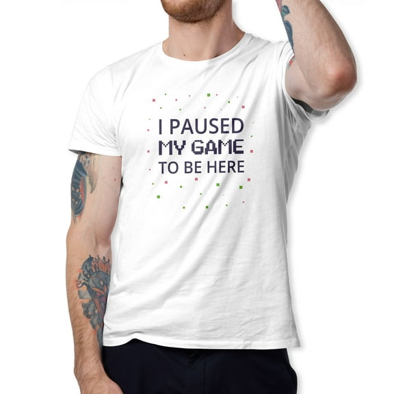Greenyef Graphics I Paused My Game to Be Here Video Gamer Gift for Men Teenagers Gaming Funny Graphic T-Shirt Style-15 (White, Medium)