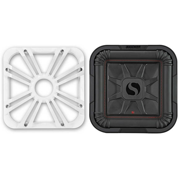 Kicker 46L7T104 L7T L7-Thin 10-Inch (25cm) Subwoofer, Dual Voice Coil, 4-Ohm, 500 Watt w/ White LED Grill Bundle